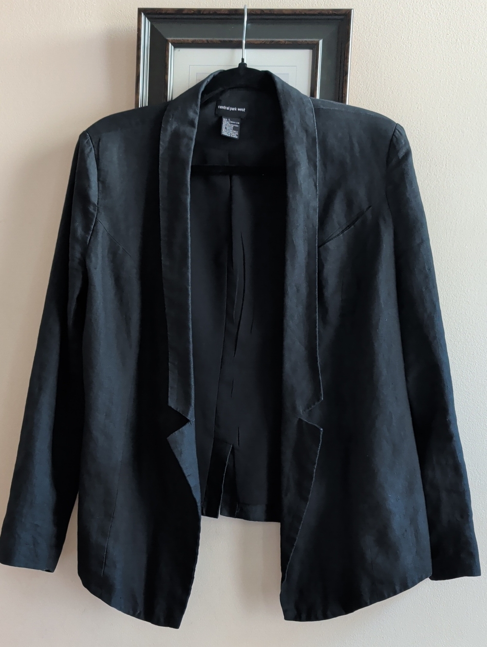 Central Park West NY Black Open-Front Cropped Linen Blazer
